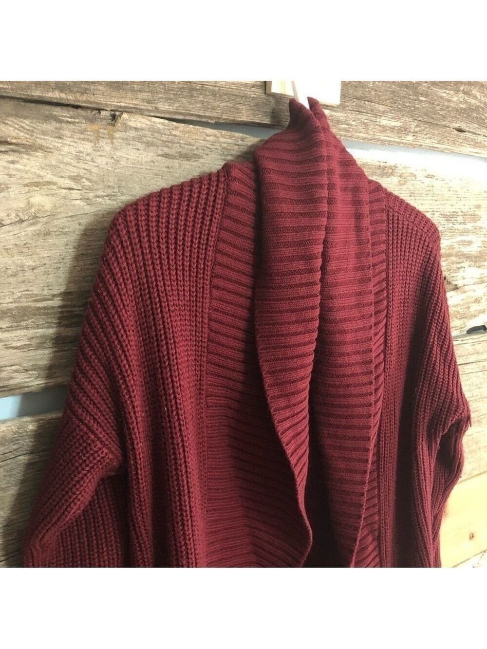 dynamite Size Med Burgundy Cowl Neck, Chunky Knit Cardigan - Picture 3 of 6